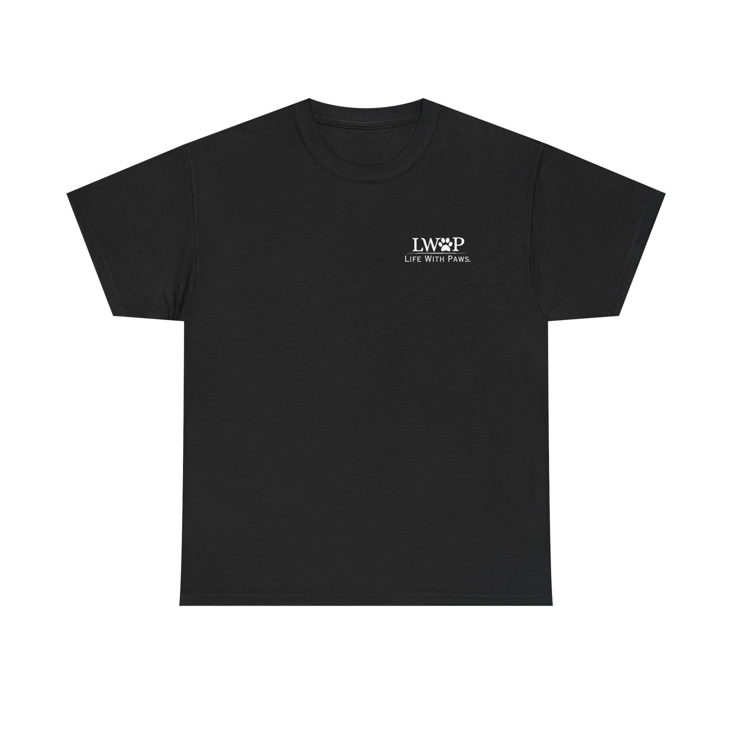 Life With Paws (LWOP) Pet Care T-Shirt — 'Life With Paws' Logo & Home Illustration