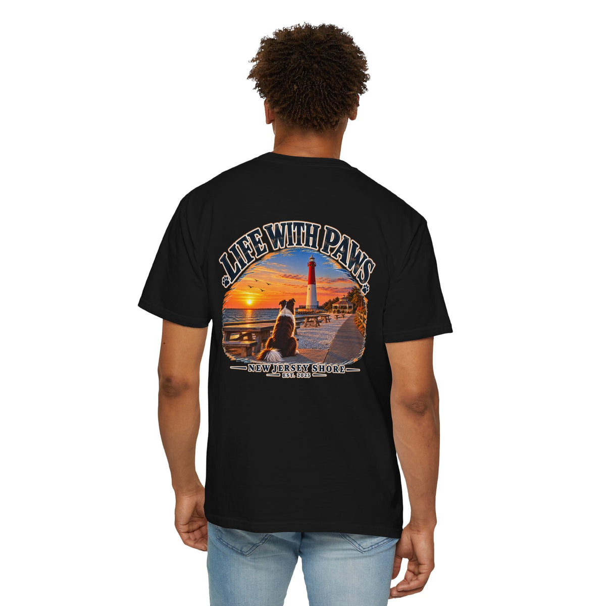 Life With Paws T-Shirt — New Jersey Shore Dog Sunset Tee