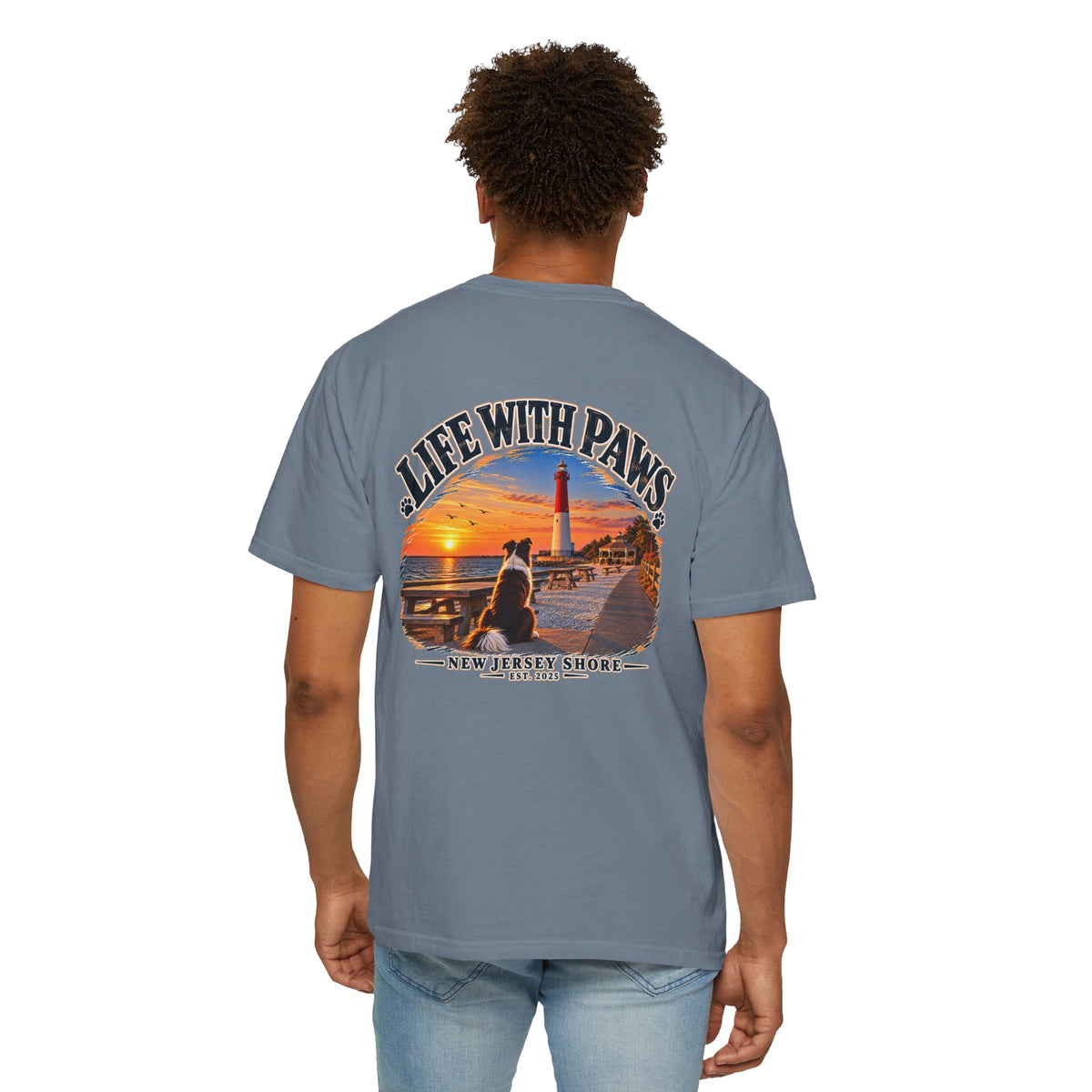 Life With Paws T-Shirt — New Jersey Shore Dog Sunset Tee