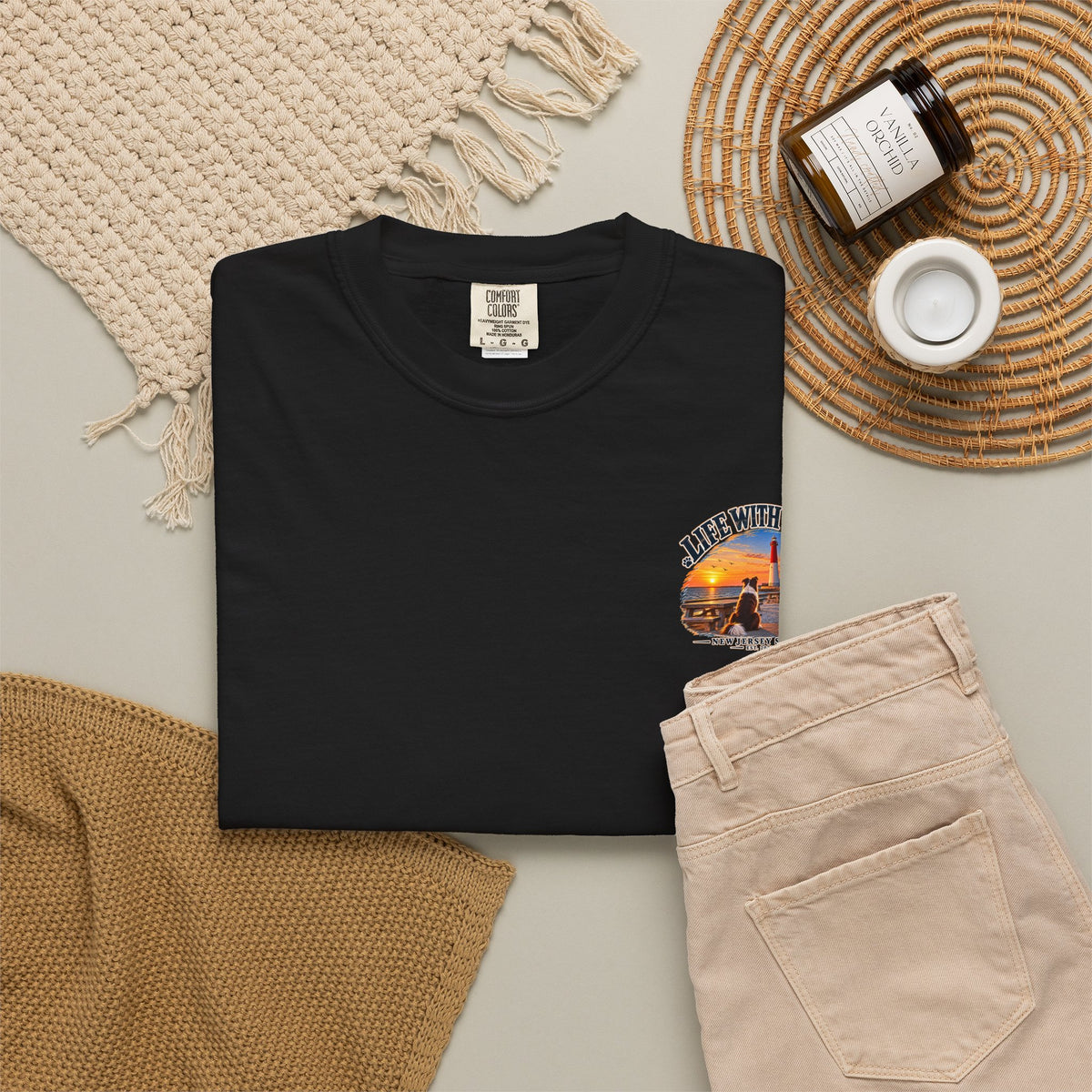 Life With Paws T-Shirt — New Jersey Shore Dog Sunset Tee