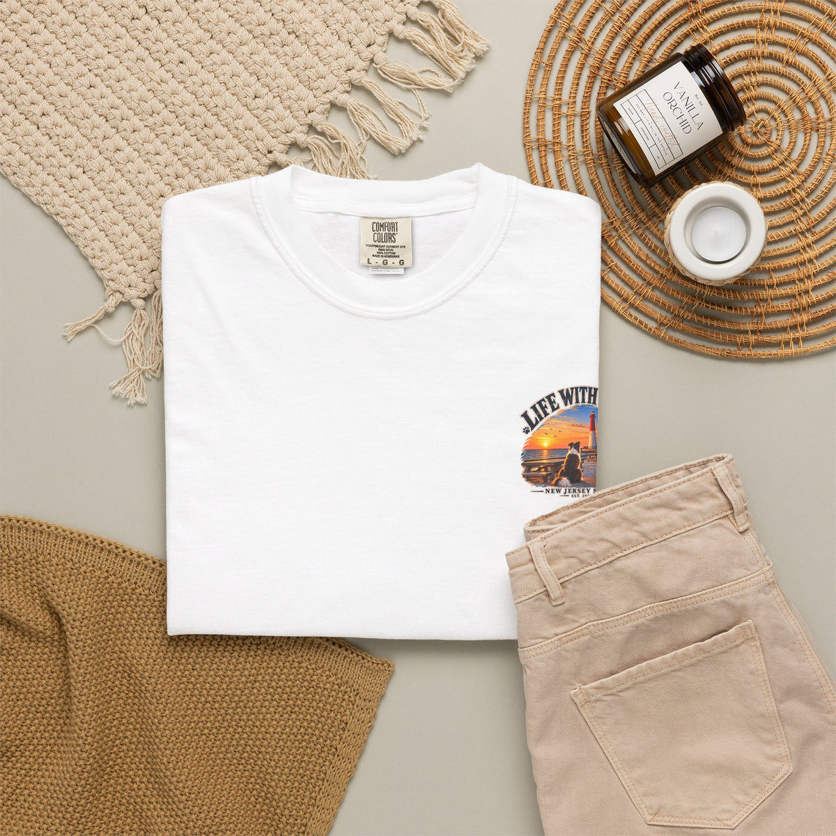 Life With Paws T-Shirt — New Jersey Shore Dog Sunset Tee