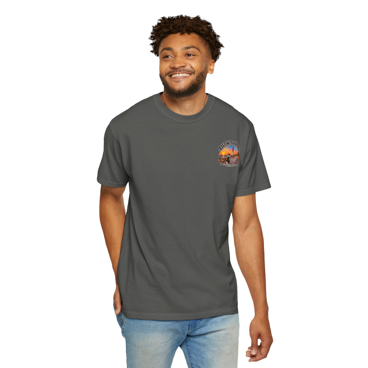 Life With Paws T-Shirt — New Jersey Shore Dog Sunset Tee