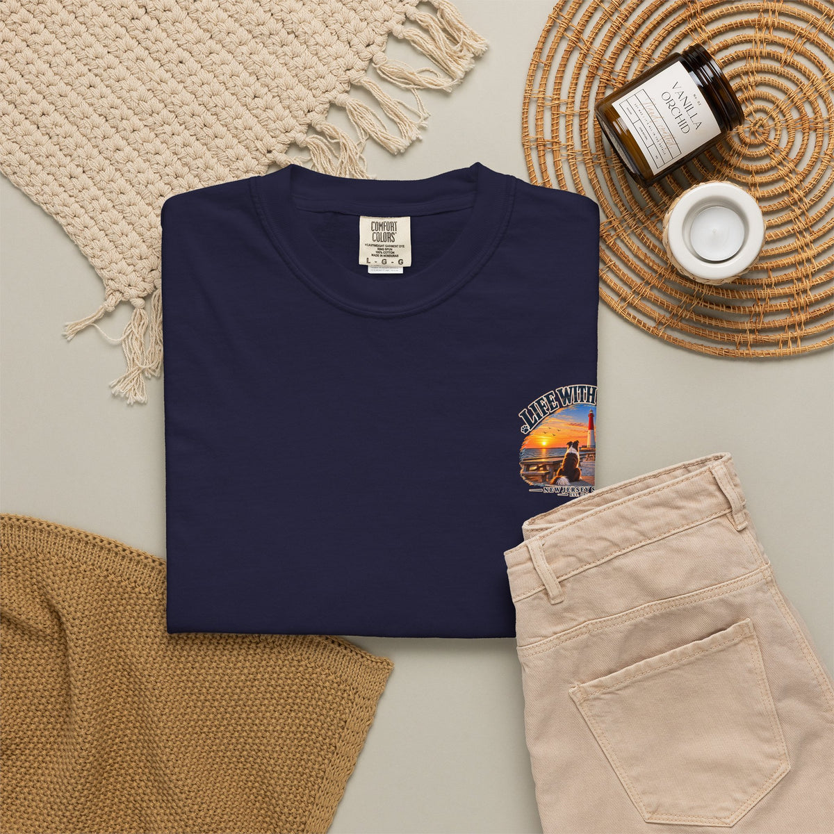 Life With Paws T-Shirt — New Jersey Shore Dog Sunset Tee