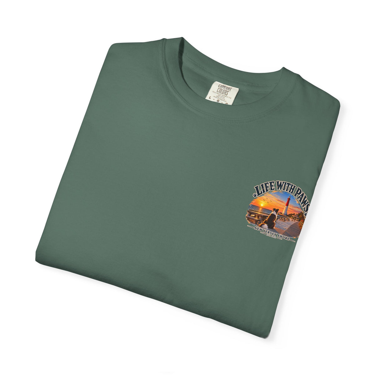 Life With Paws T-Shirt — New Jersey Shore Dog Sunset Tee