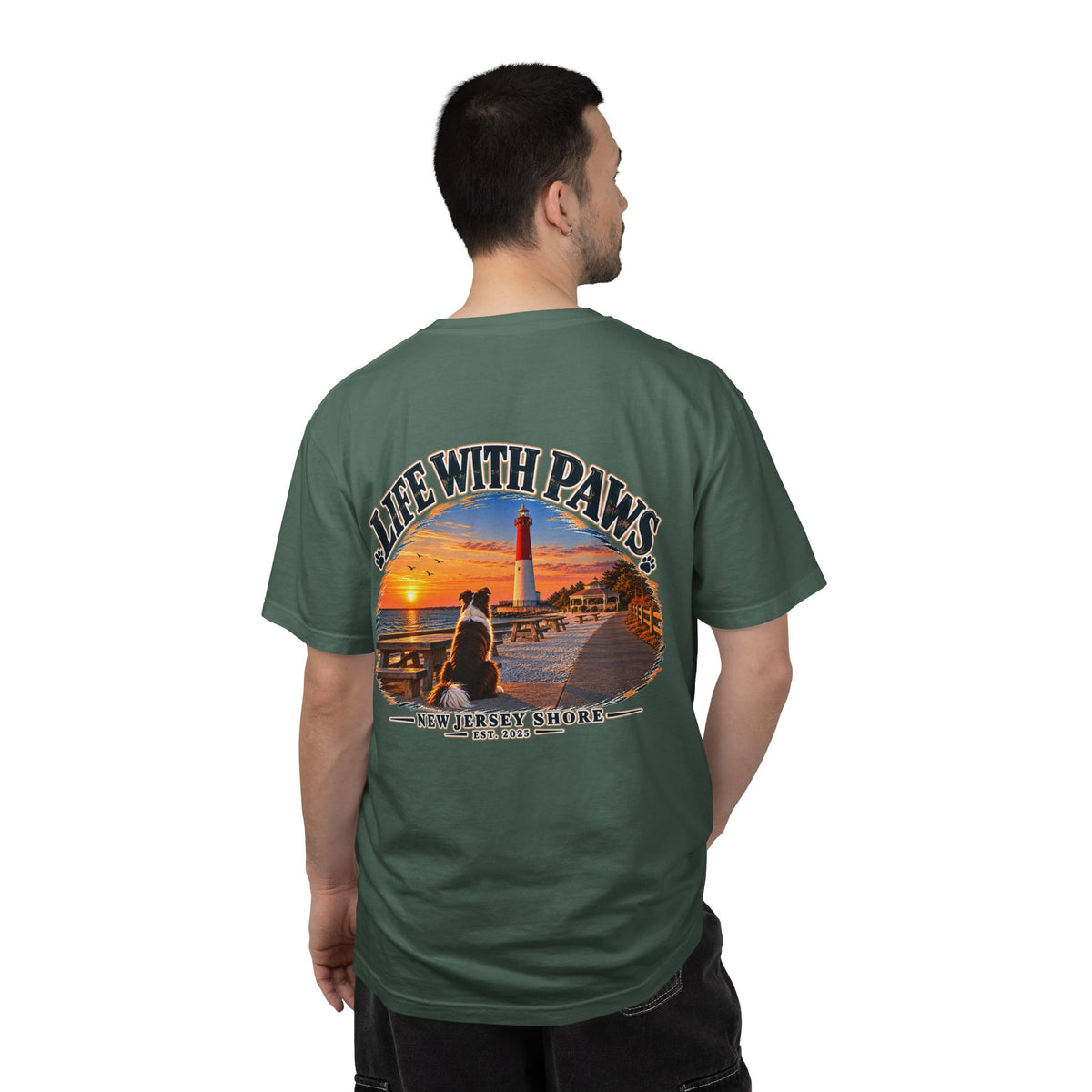 Life With Paws T-Shirt — New Jersey Shore Dog Sunset Tee