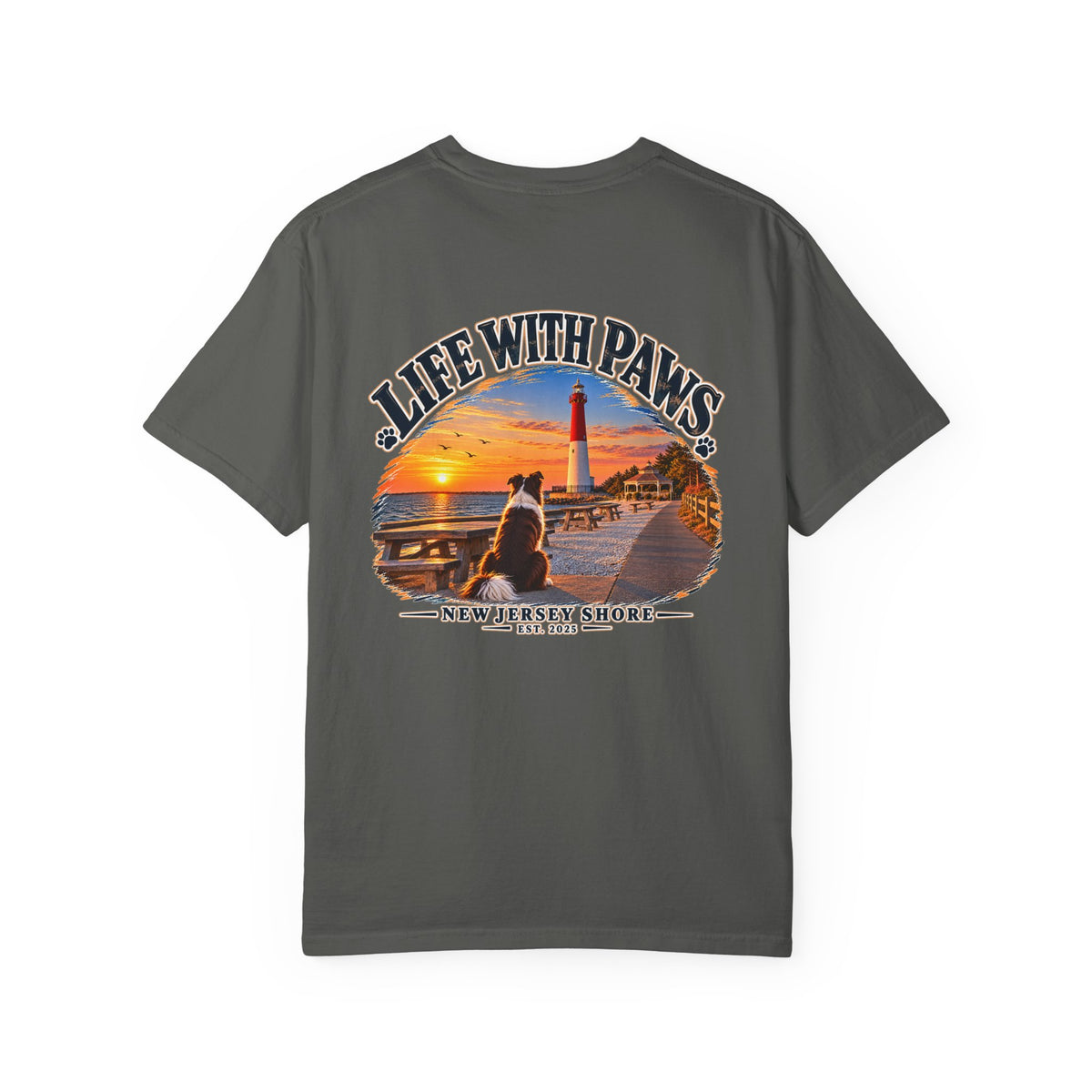 Life With Paws T-Shirt — New Jersey Shore Dog Sunset Tee