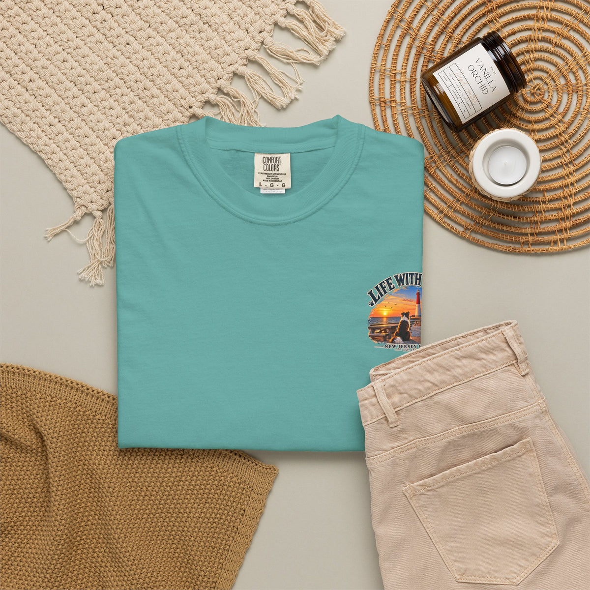 Life With Paws T-Shirt — New Jersey Shore Dog Sunset Tee