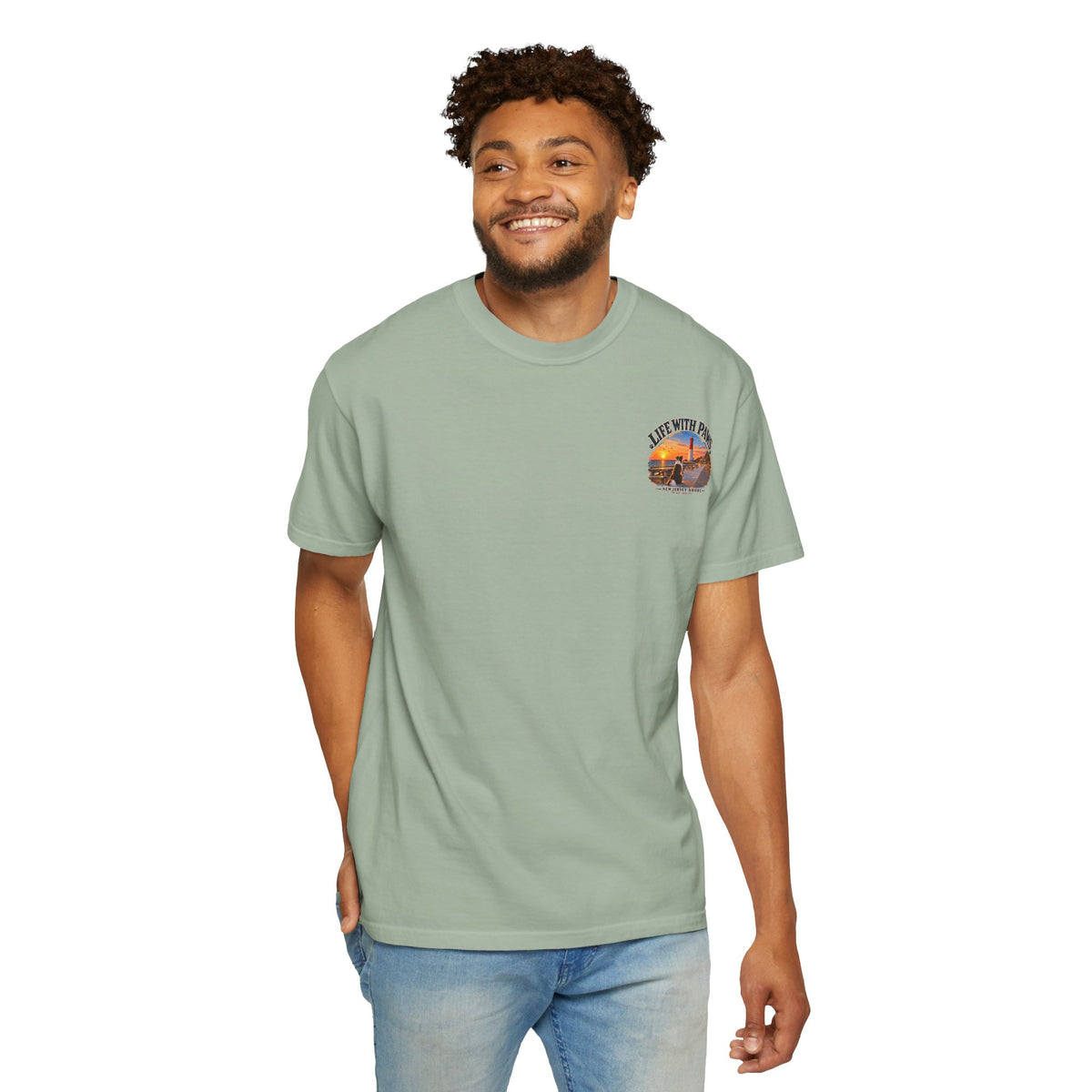 Life With Paws T-Shirt — New Jersey Shore Dog Sunset Tee