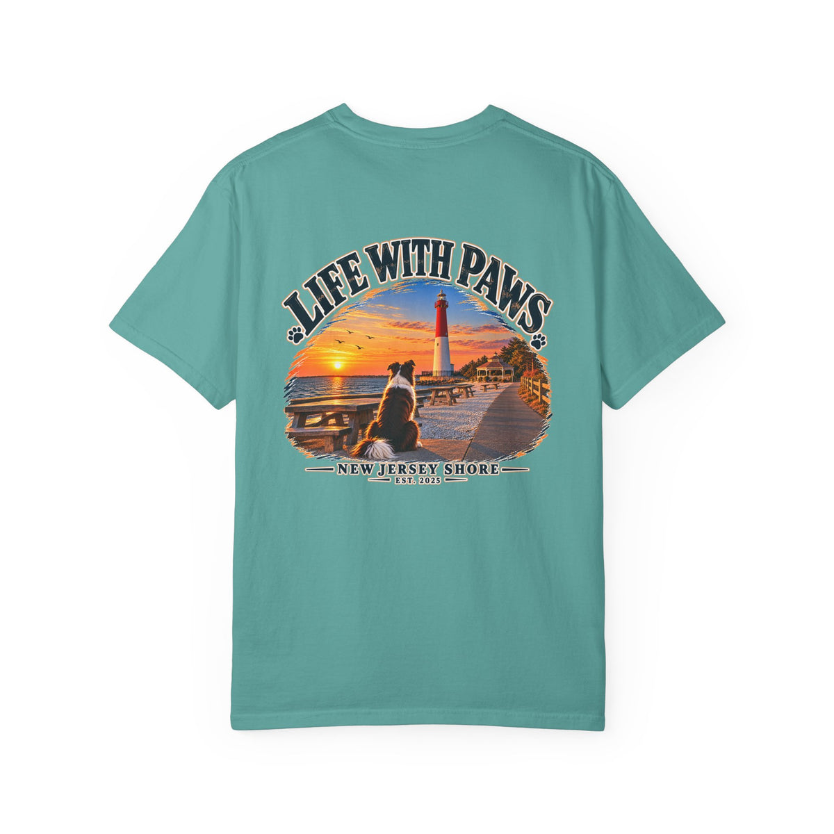 Life With Paws T-Shirt — New Jersey Shore Dog Sunset Tee