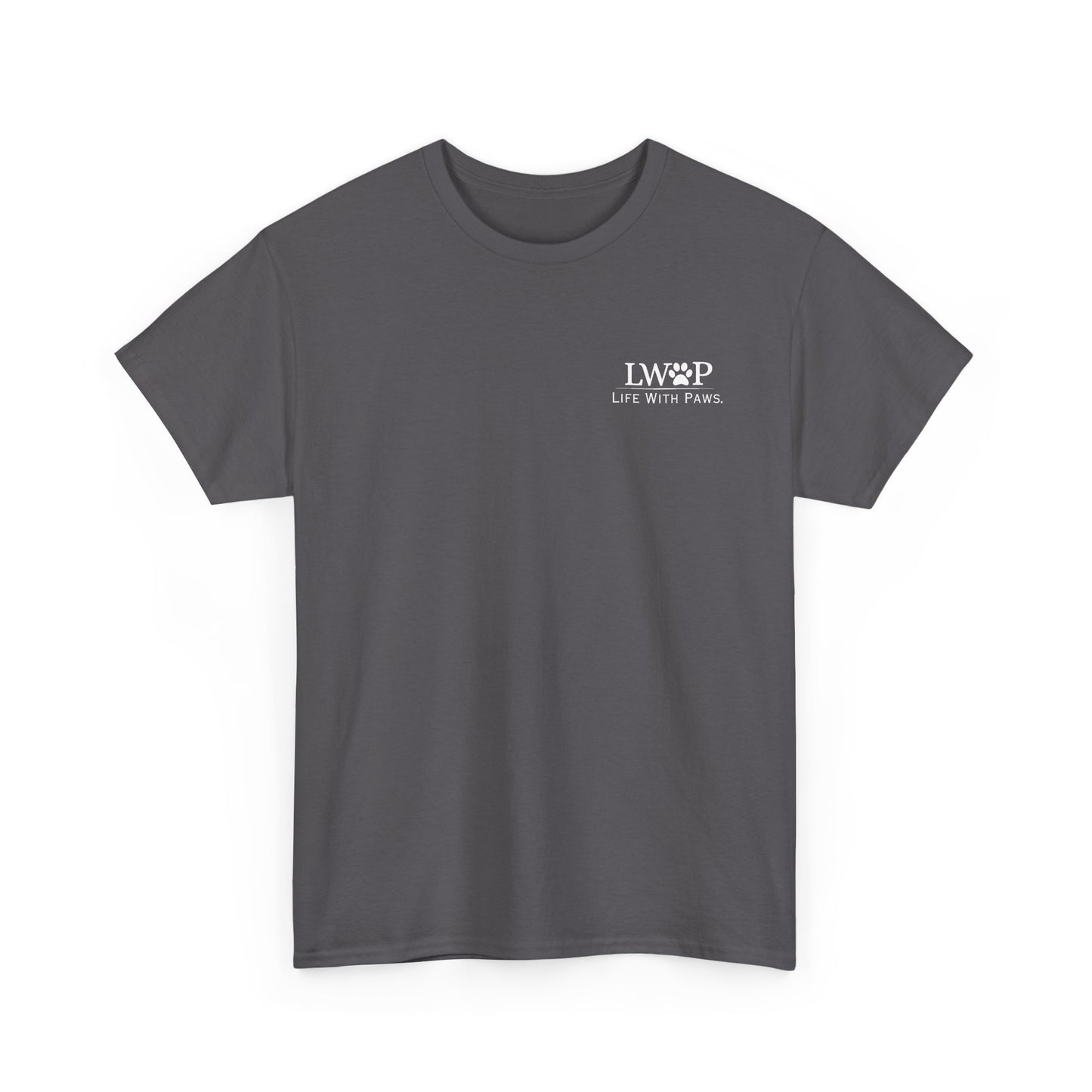 Life With Paws (LWOP) Pet Care T-Shirt — 'Life With Paws' Logo & Home Illustration