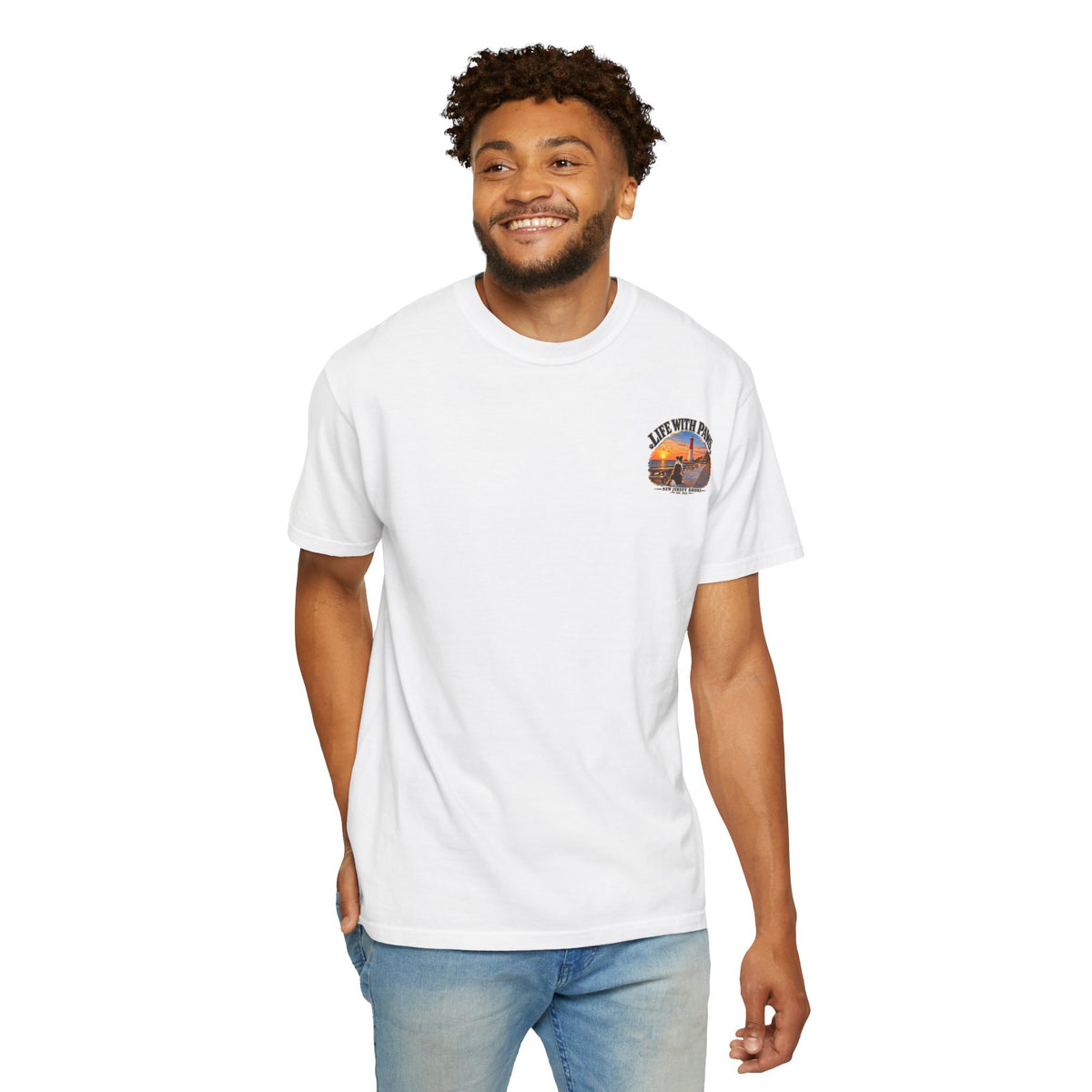 Life With Paws T-Shirt — New Jersey Shore Dog Sunset Tee